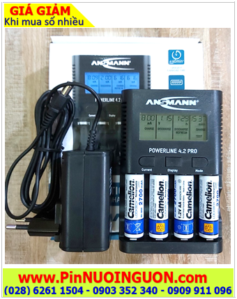 Ansman Powerline 4.2Pro _ Bộ sạc pin Powerline 4.2Pro kèm 4 pin sạc Camelion NH-AA2700LBP2 1.2v lockbox